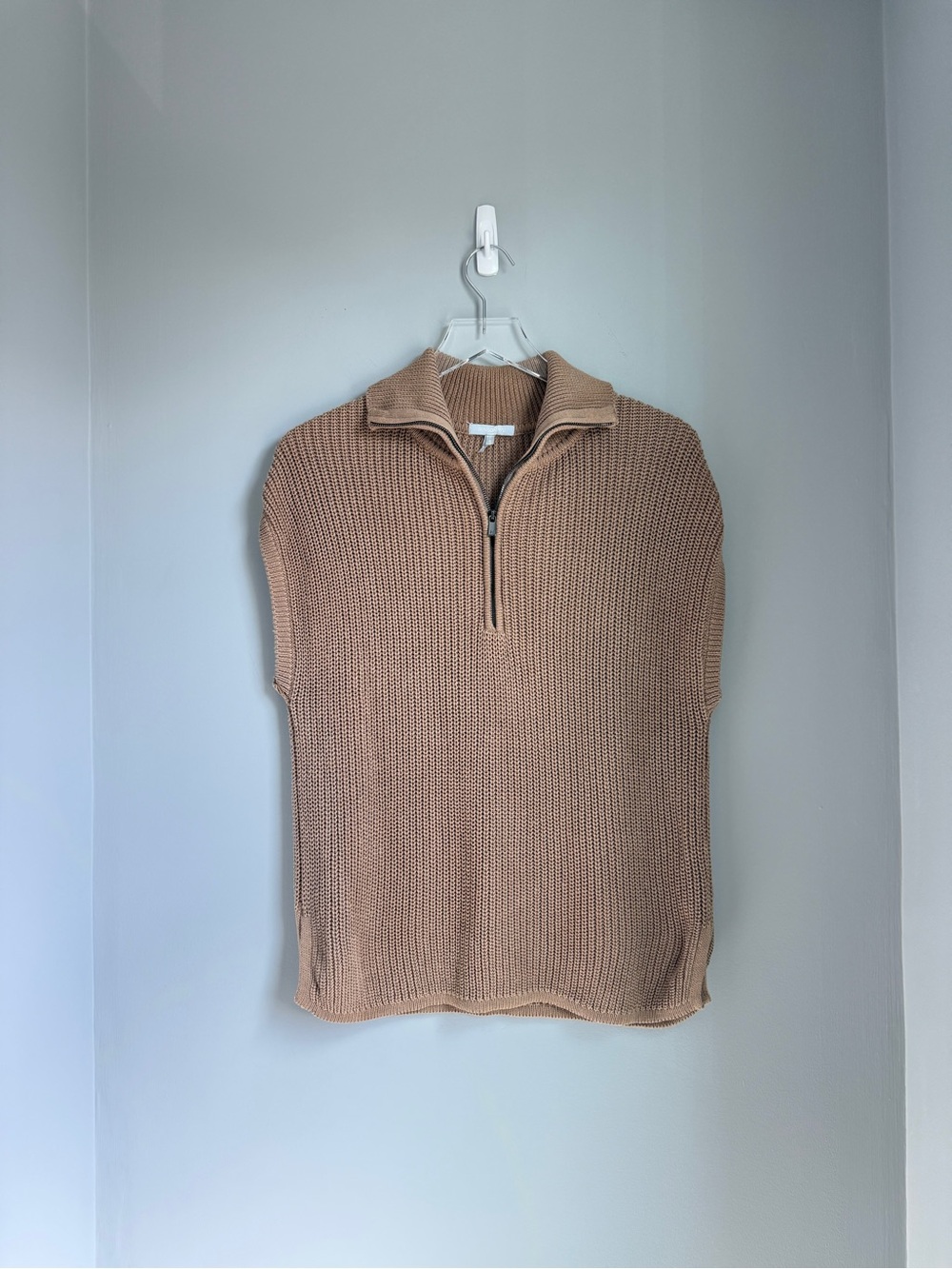 Hinson Wu Brooke Sleeveless Sweater Vest Knit Pullover Cotton-Silk Camel Small